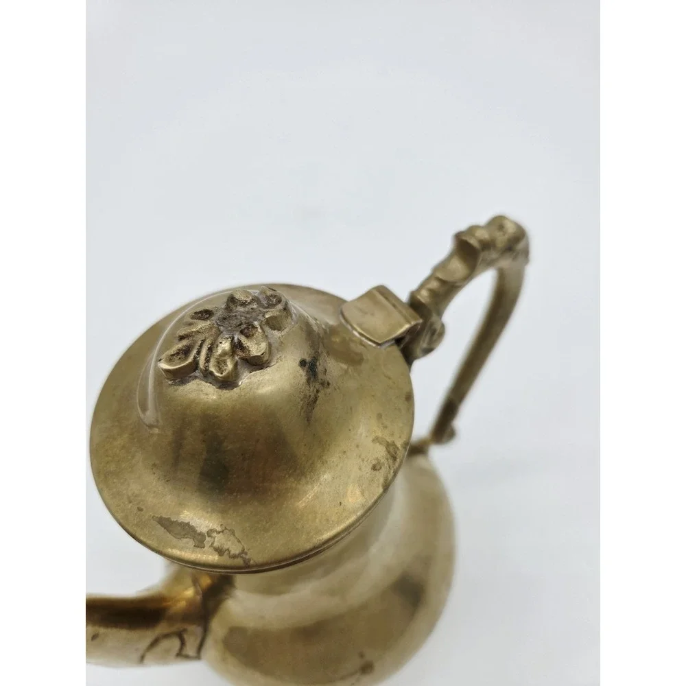 Vintage Indian Brass Teapot Coffee Server‎ Scroll Ornate Footed